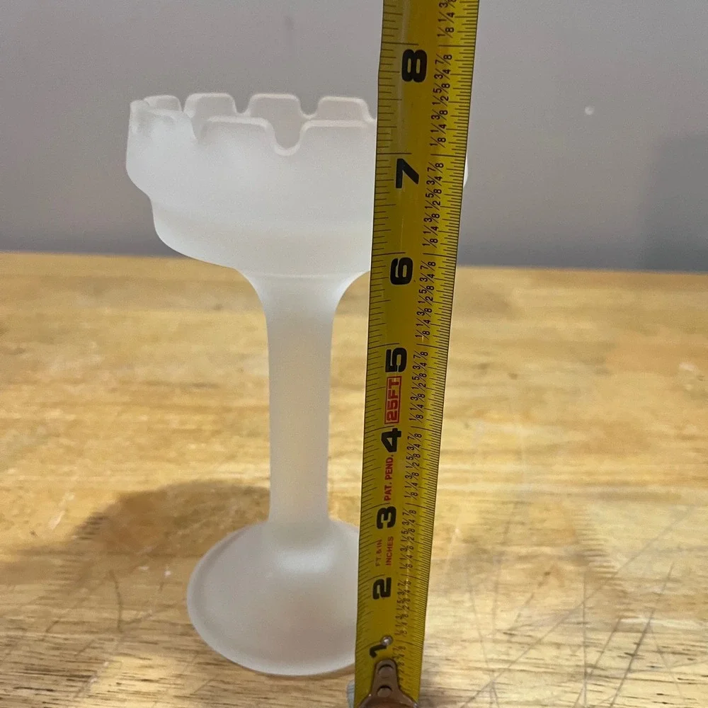 PartyLite Frosted Glass Scalloped Rim Pedestal Votive Candle Holder White 7.5in